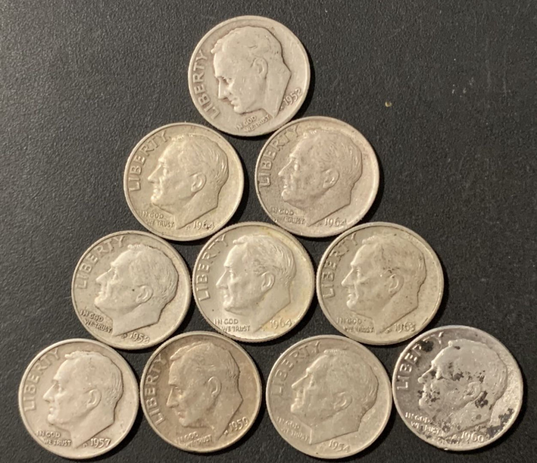 紫瑗钱币——微拍第106期 美国 1946—1964年 罗斯福 10美分 银币 10枚一组 共25克 0.9银 