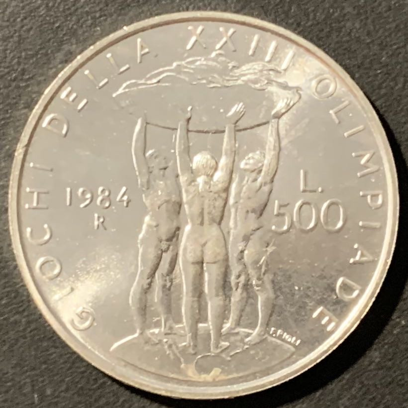紫瑗钱币——微拍第106期 意大利 1984年 洛杉矶奥运会 500里拉 11克 0.835银 UNC