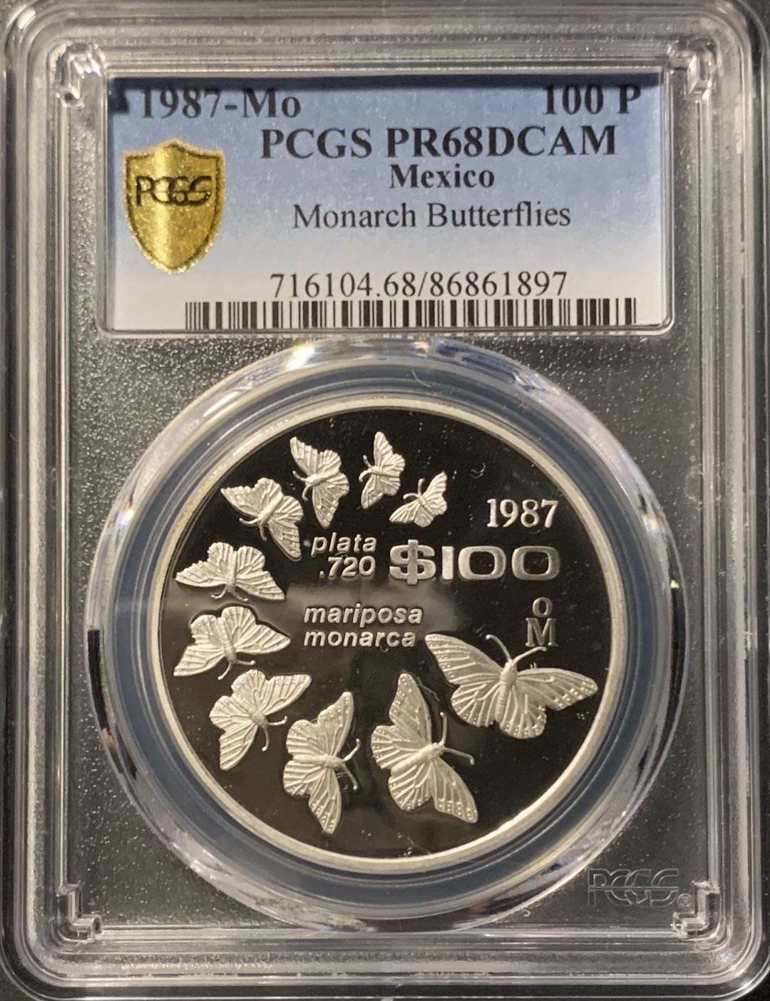 紫瑗钱币——微拍第106期 墨西哥 1987年 世界野生动物基金会 帝王蝶 PCGS PR68 DCAM