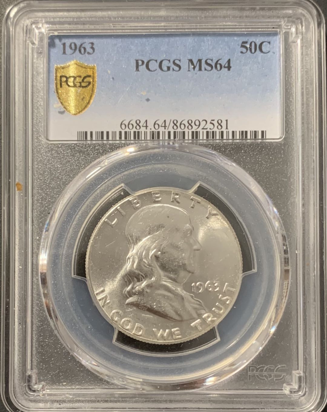 紫瑗钱币——微拍第106期 美国 1963年 富兰克林 半美元 50美分 12.5克 0.9银 PCGS MS64