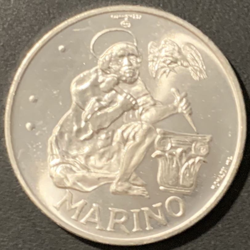 紫瑗钱币——微拍第106期 圣马力诺 1975年 古代石匠 500里拉 11克 0.835银 UNC