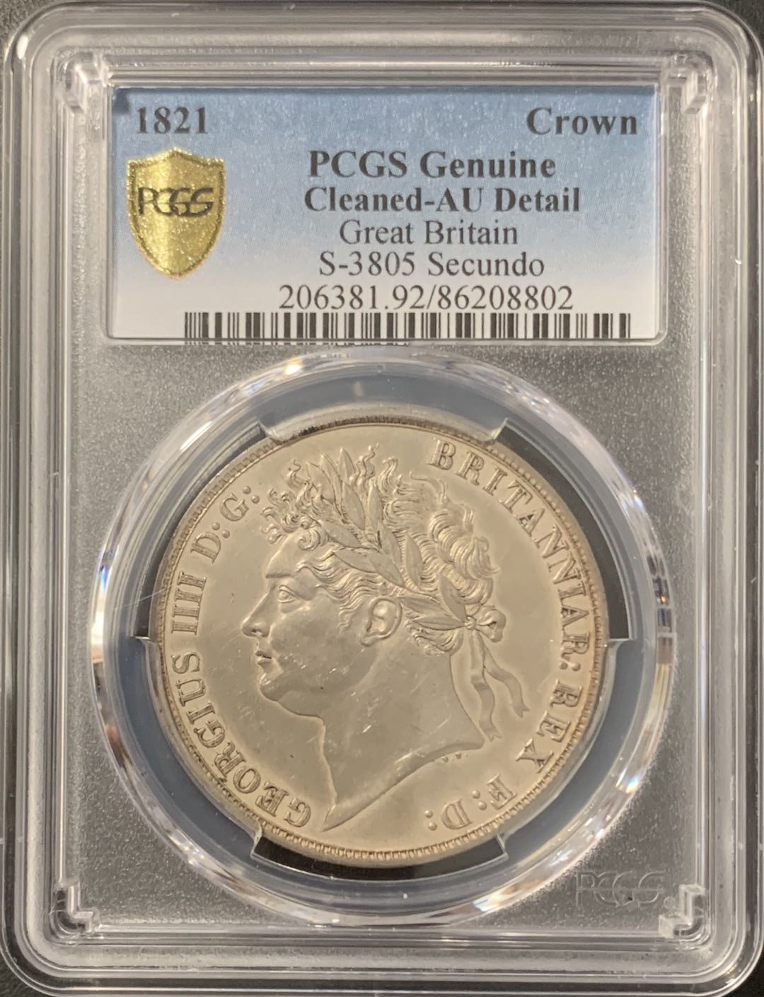 紫瑗钱币——微拍第106期 英国 1821年 乔治四世 1克朗 PCGS AU Detail