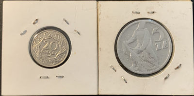 紫瑗钱币——微拍第106期 - 波兰 早期 20格罗森 5兹罗提 2枚一组