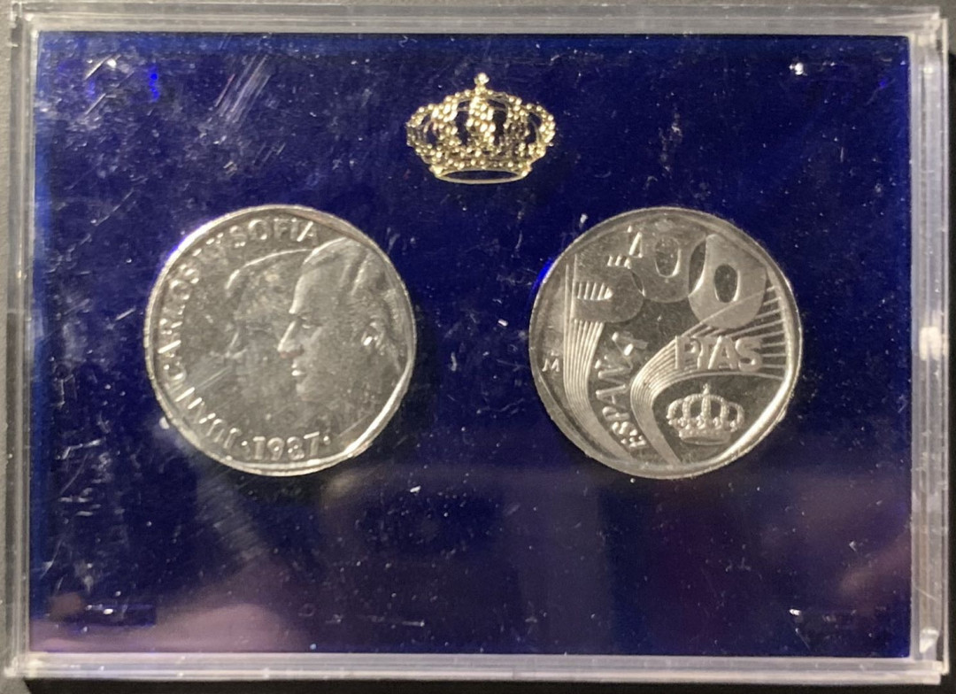 紫瑗钱币——微拍第106期 西班牙 1987年 500比塞塔 样币 2枚一套 原厂盒