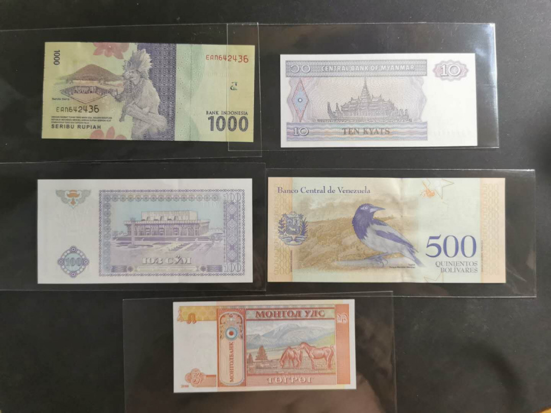 【鲸贝乐淘】千字文·第“守真志满，逐物意移”号拍卖·CICE钱币博览会专场 【外币11张】全新全品UNC ，印尼，缅甸，哈萨克，委内瑞拉，蒙古等