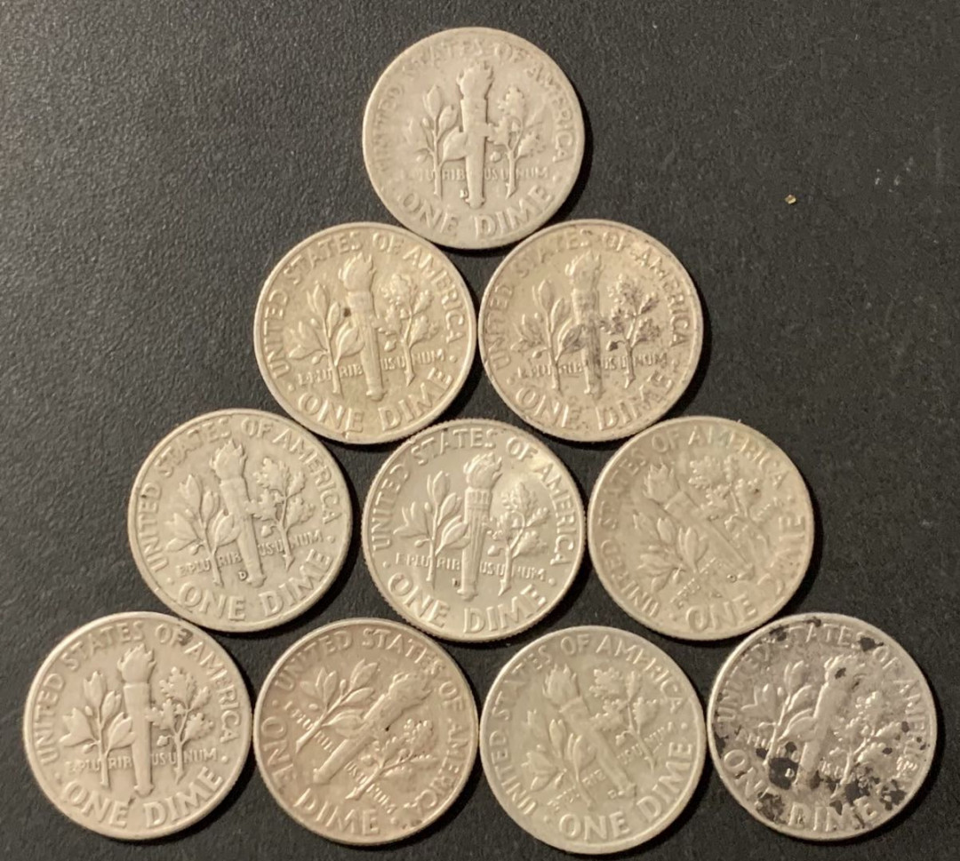 紫瑗钱币——微拍第106期 美国 1946—1964年 罗斯福 10美分 银币 10枚一组 共25克 0.9银 