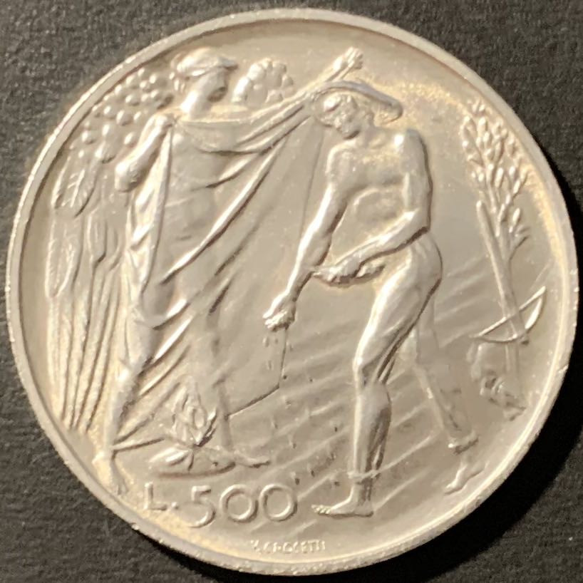 紫瑗钱币——微拍第106期 圣马力诺 1976年 社会保障 500里拉 11克 0.835银 UNC