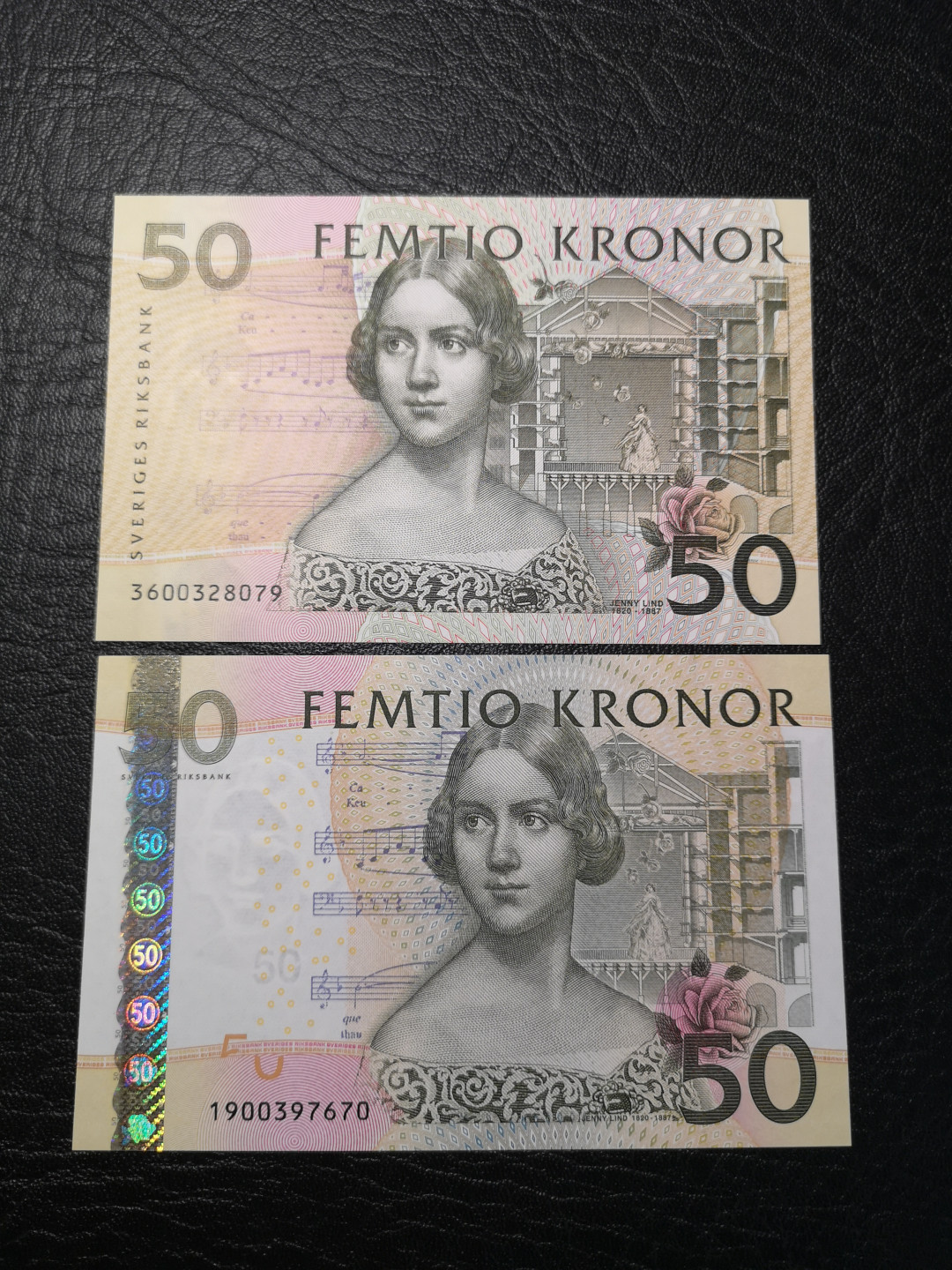 《外钞收藏家》第八十四期拍卖（广州2020币展特拍） 瑞典夜莺50克朗 初版再版两张 全新绝品