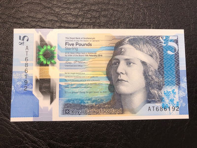 《外钞收藏家》第八十四期拍卖（广州2020币展特拍） - 苏格兰最新版塑料钞 5镑 全新绝品 无47号码
