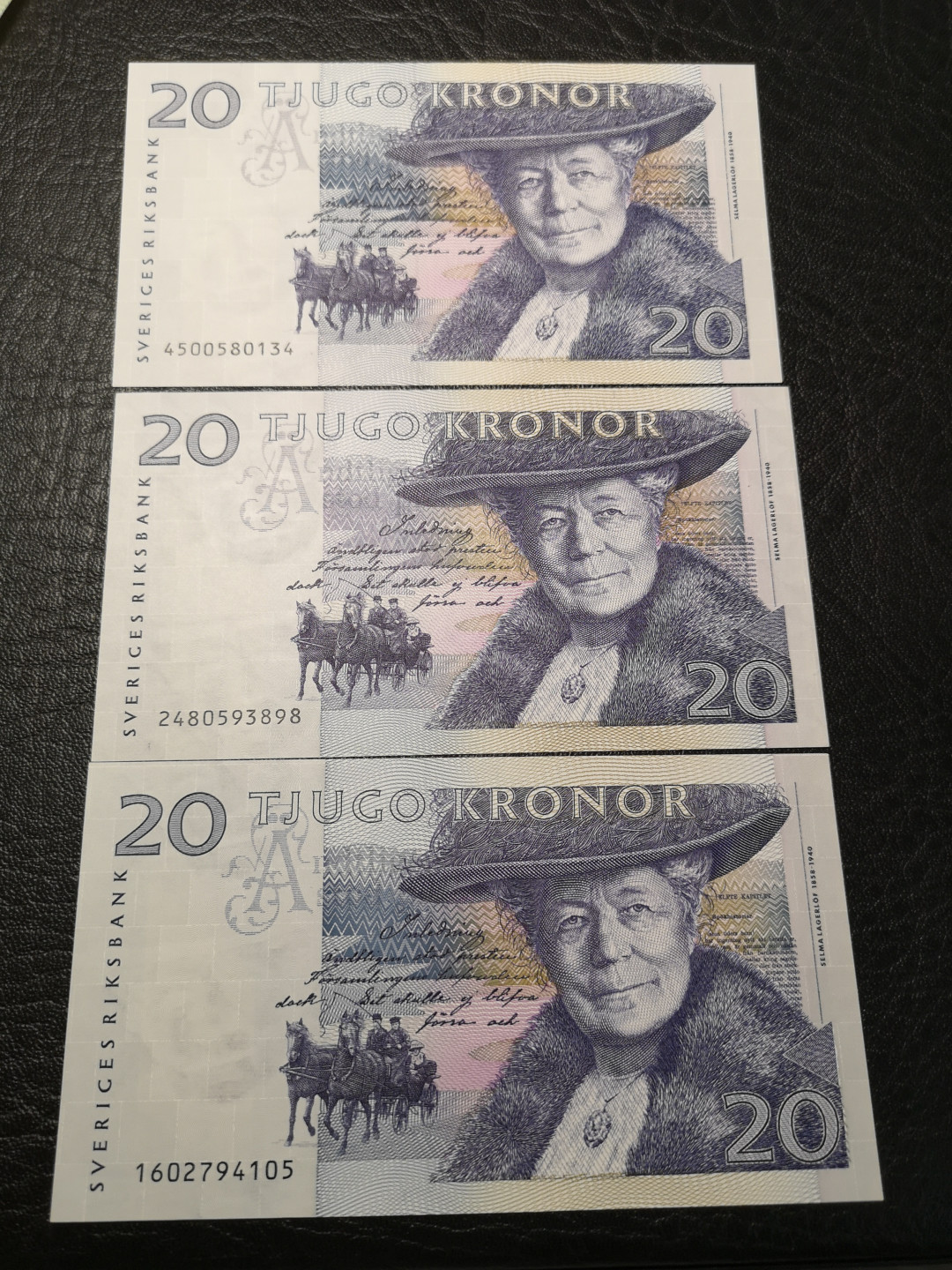 《外钞收藏家》第八十四期拍卖（广州2020币展特拍） 瑞典初版20克朗三张 全新绝品 雕刻异常精美