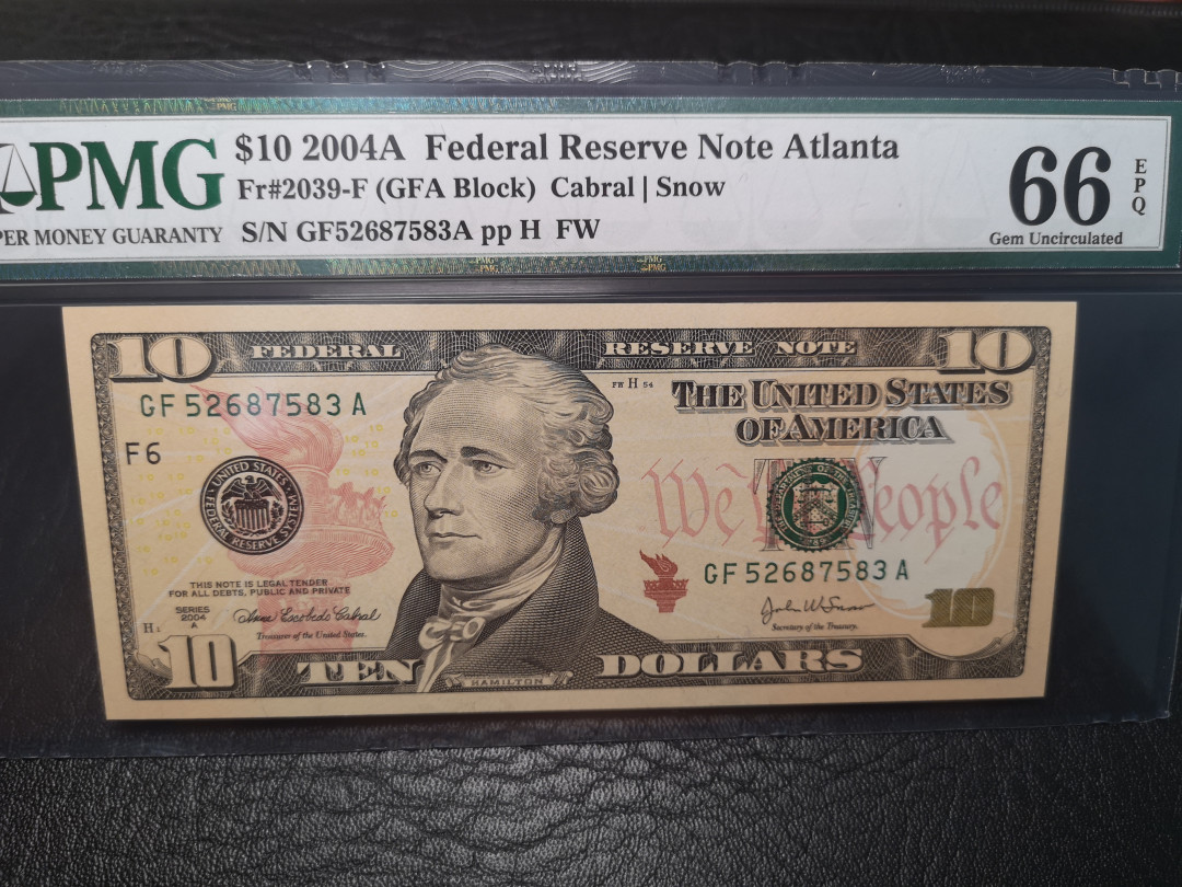 《外钞收藏家》第八十四期拍卖（广州2020币展特拍） 2004年10美元 pmg66