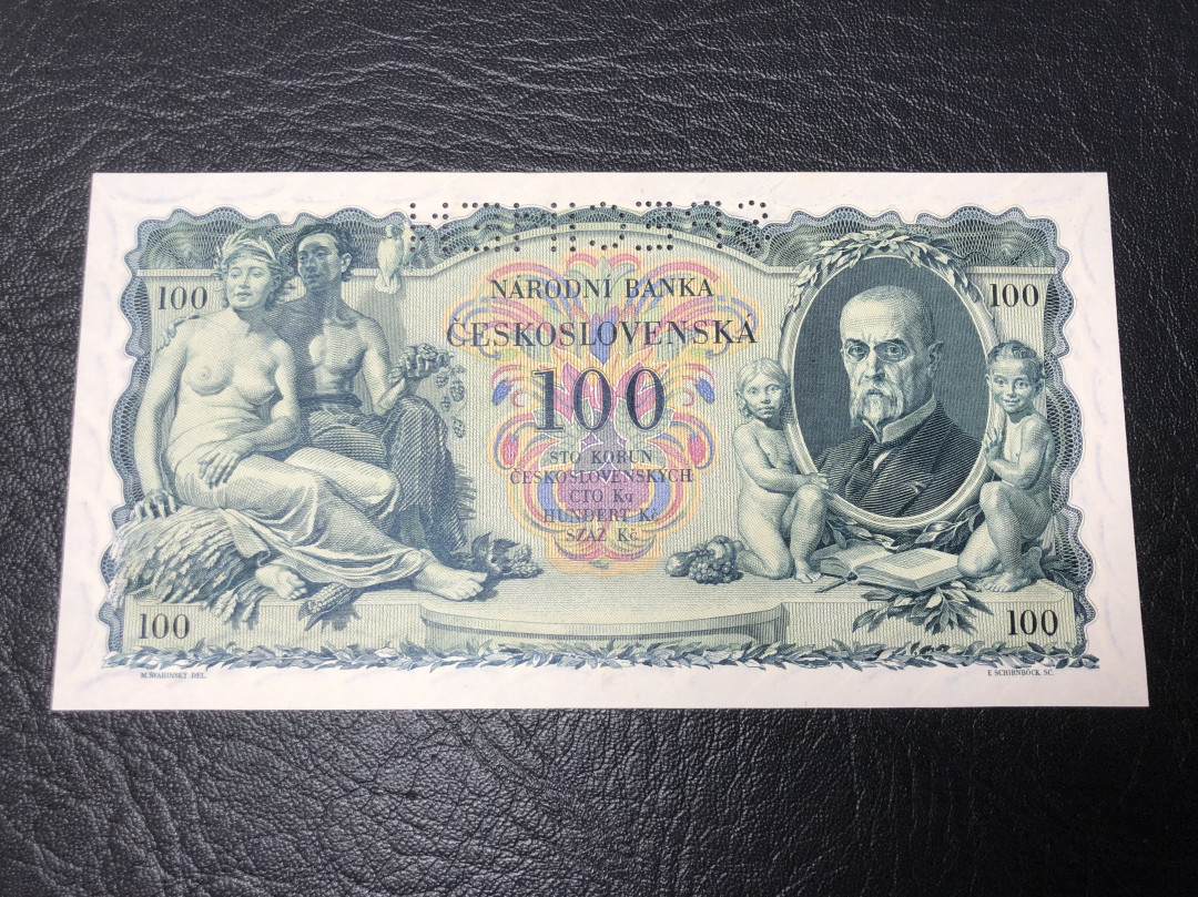 《外钞收藏家》第八十四期拍卖（广州2020币展特拍） 捷克斯洛伐克1925年100克朗 样钞 全新品相 这样的品种这么好品相不多了。雕刻精美