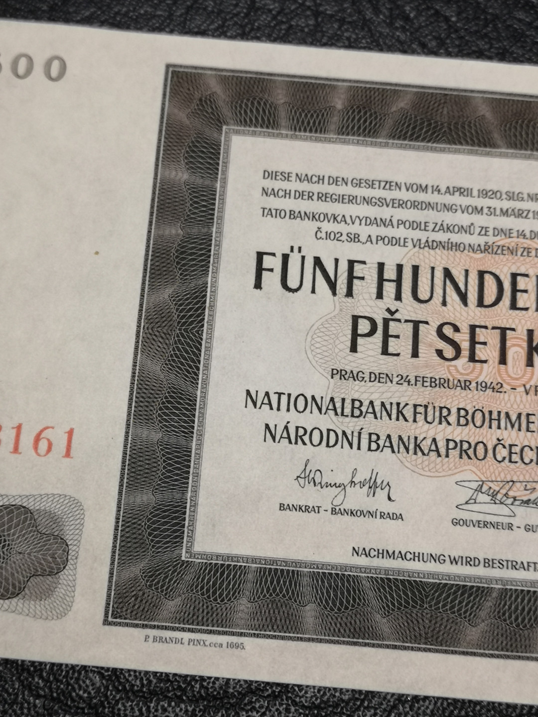 《外钞收藏家》第八十四期拍卖（广州2020币展特拍） 波希米亚和莫拉维亚1942年500克朗 全新unc  大票幅 雕刻非常好 