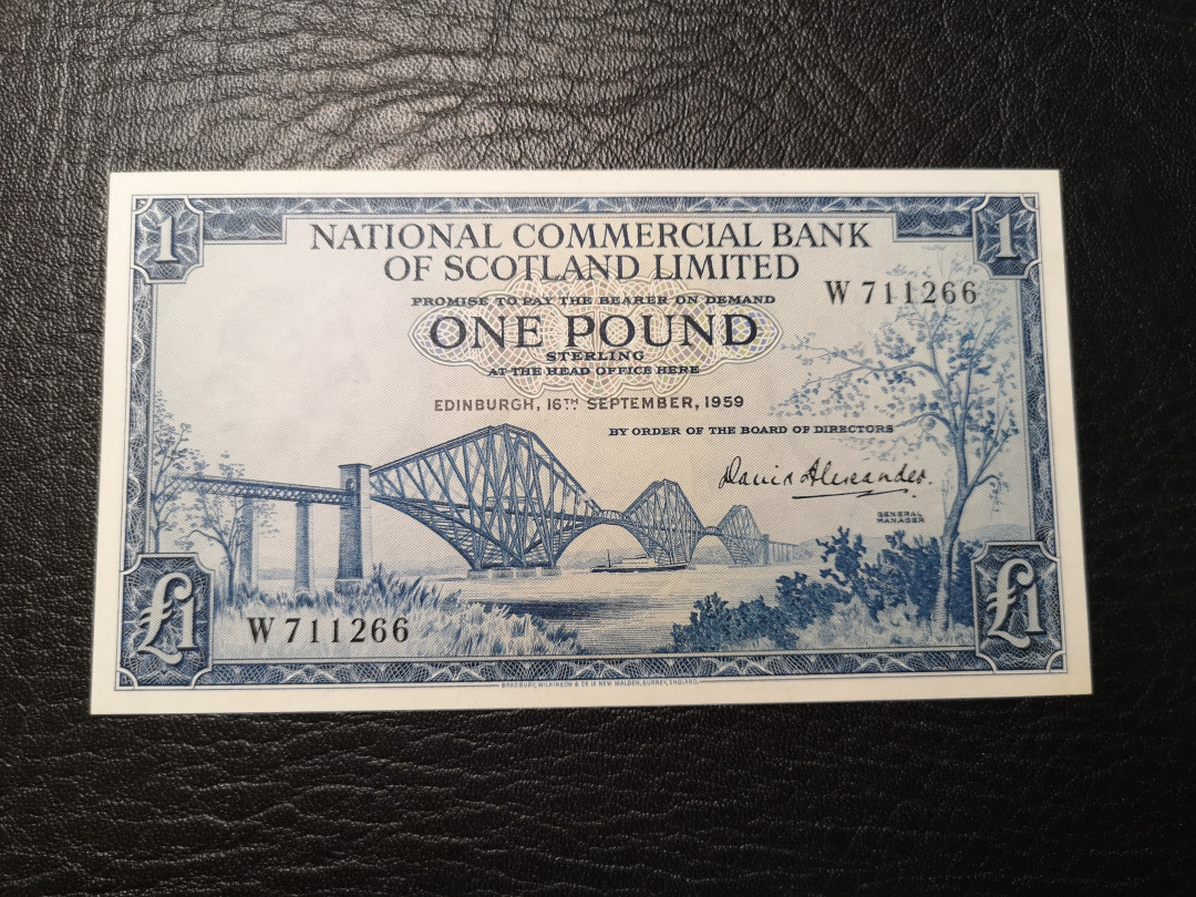 《外钞收藏家》第八十四期拍卖（广州2020币展特拍） 苏格兰1959年1镑  BWC精品 全新unc