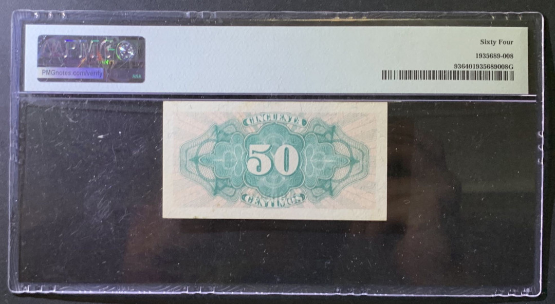 紫瑗钱币——微拍第107期—纸币场（团购） 西班牙 1937年 第二共和国 50分 PMG 64