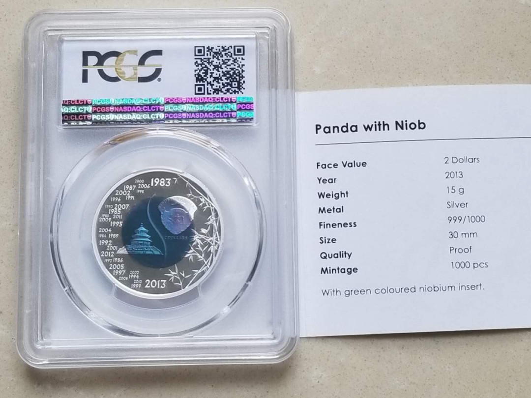 【随心拍&Getcoins】钱币拍卖第六十九期～ 帕劳2013年熊猫银币30周年银铌双金属币PCGS69
