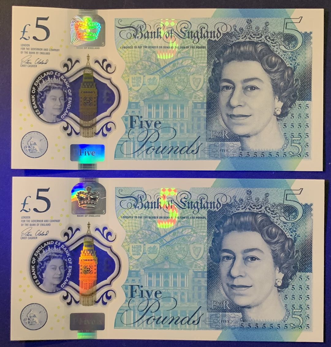 紫瑗钱币——微拍第107期—纸币场（团购） 英国 2015年 丘吉尔 5英镑 塑料钞 UNC 2枚一组 