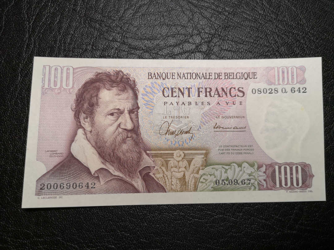 《外钞收藏家》第八十四期拍卖（广州2020币展特拍） 比利时倒二版100，之前检查遗漏，水印处有轻微黄点