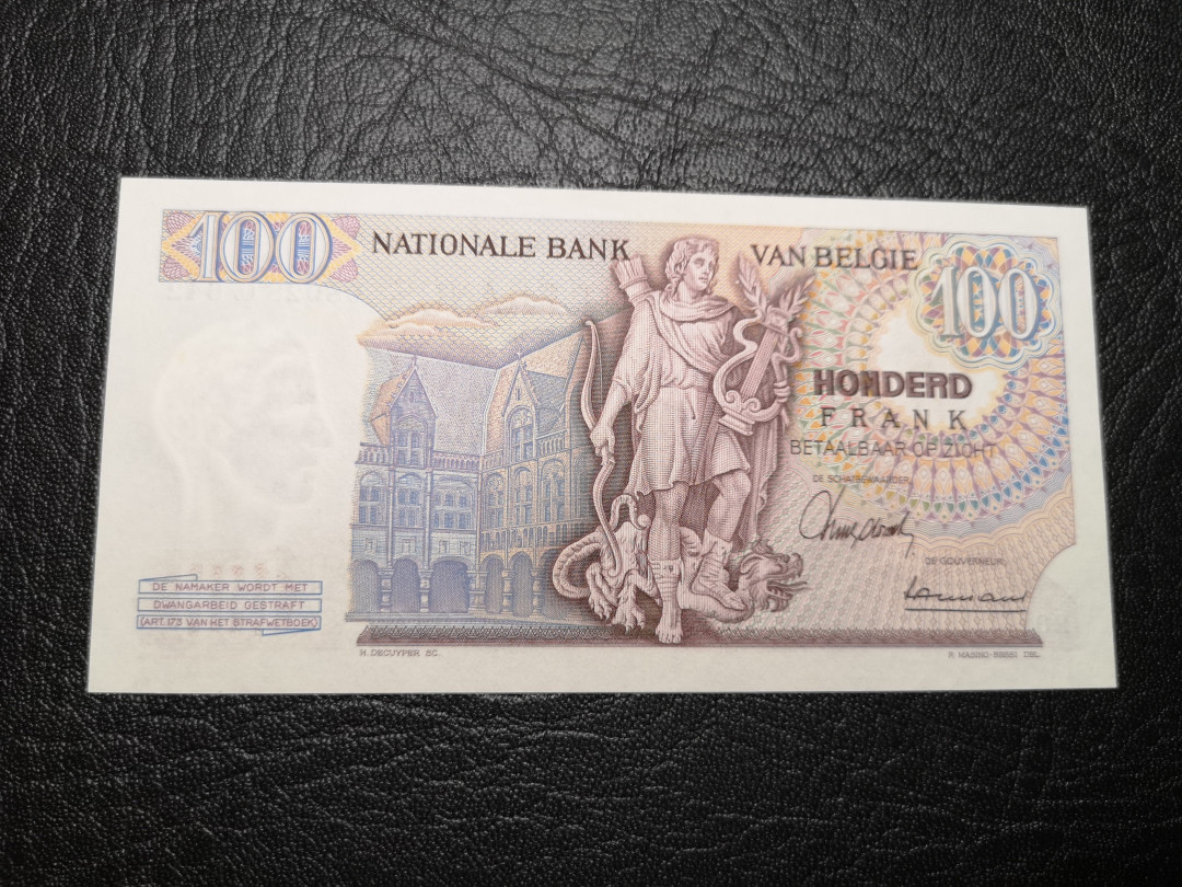 《外钞收藏家》第八十四期拍卖（广州2020币展特拍） 比利时倒二版100，之前检查遗漏，水印处有轻微黄点