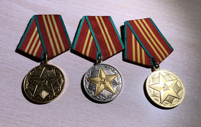 大猫徽章拍卖134期 - 苏联两个版本的圆满服役奖章三枚（国防版和无字消防版）