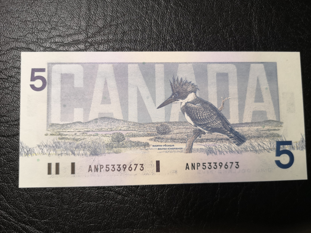 《外钞收藏家》第八十五期拍卖 加拿大鸟版 5加元  全新品相