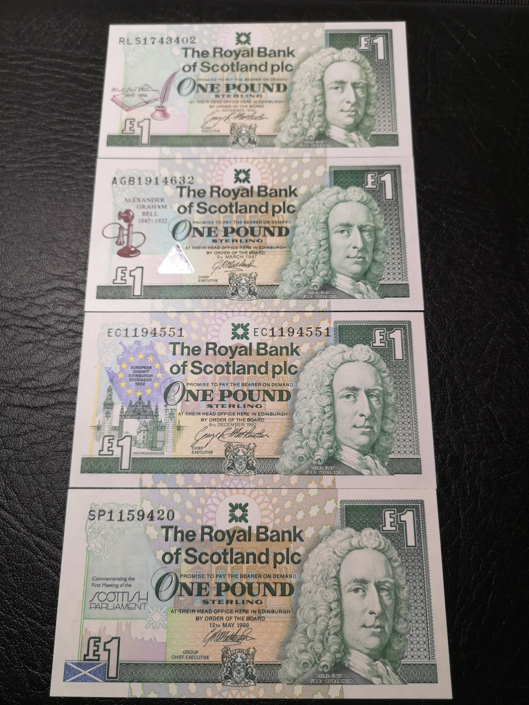 《外钞收藏家》第八十五期拍卖 苏格兰1镑 四张 纪念钞 全新绝品