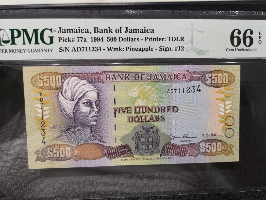 《外钞收藏家》第八十五期拍卖 牙买加1994年500刀 pmg66