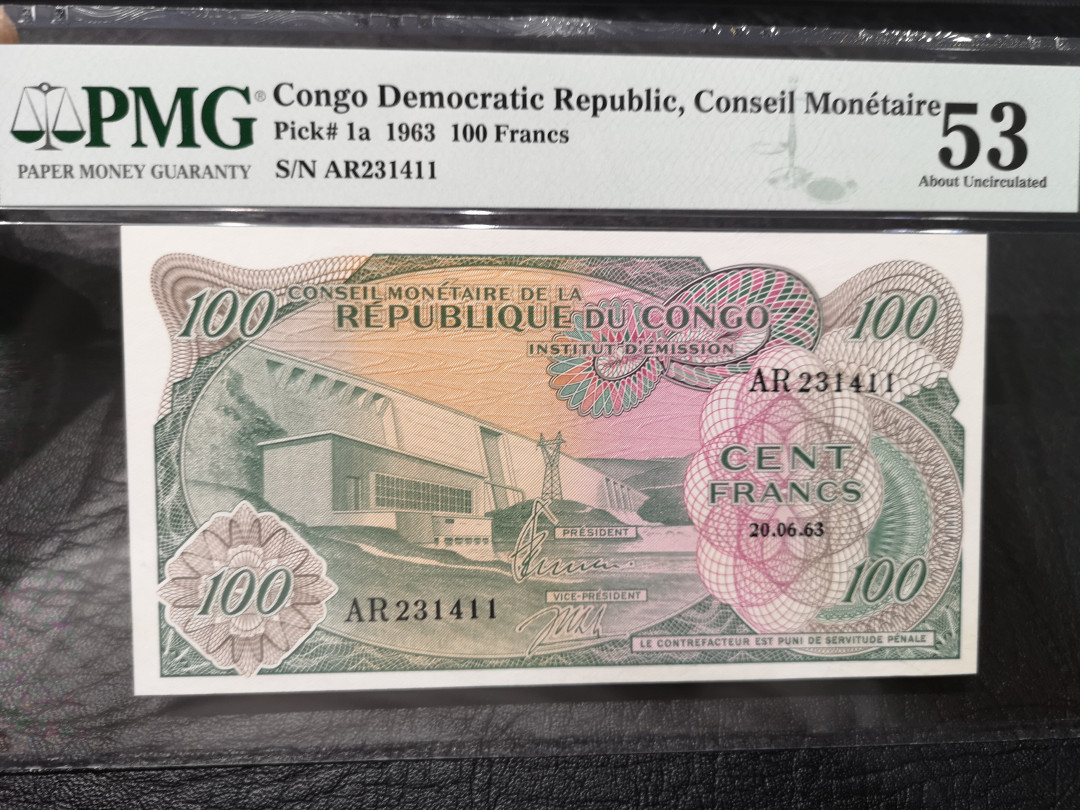《外钞收藏家》第八十五期拍卖 刚果1963年100法郎 pmg53