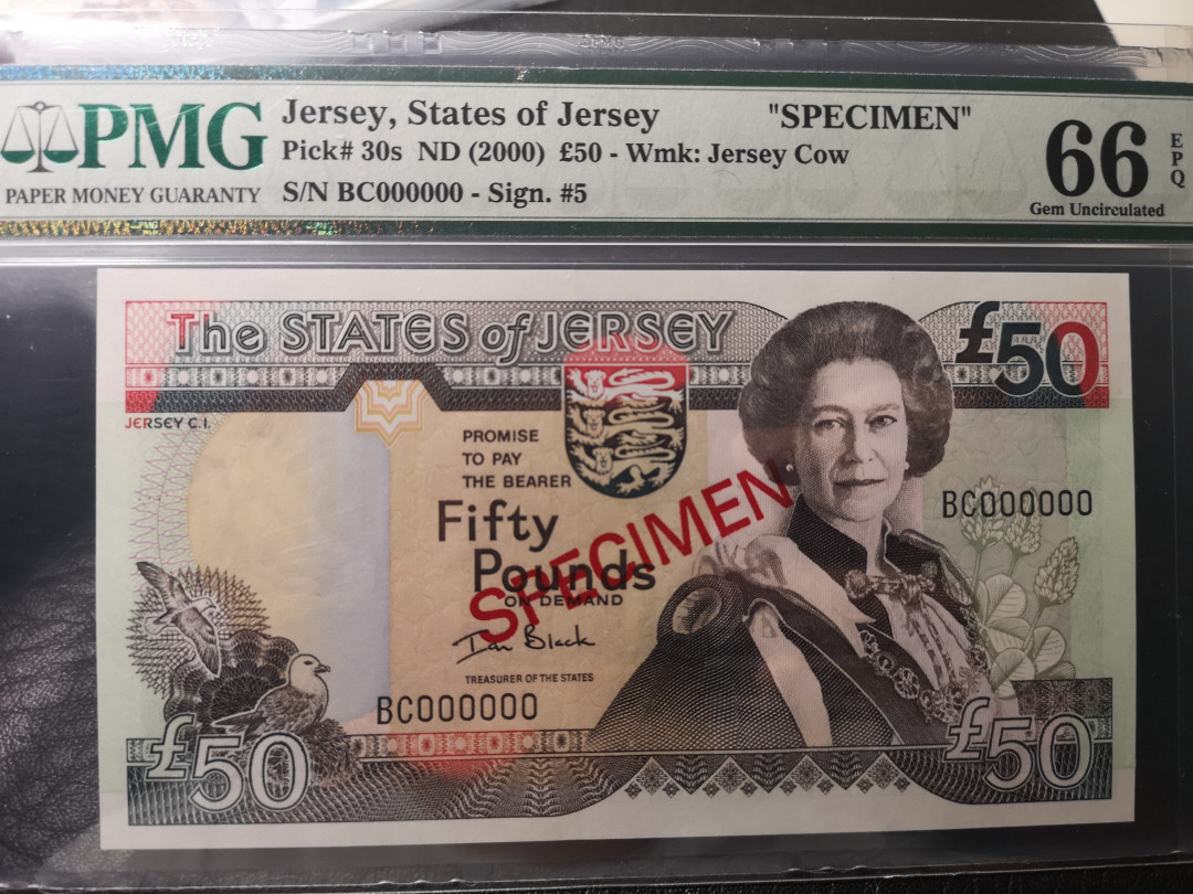 《外钞收藏家》第八十五期拍卖 泽西2000年50镑 pmg66 样钞