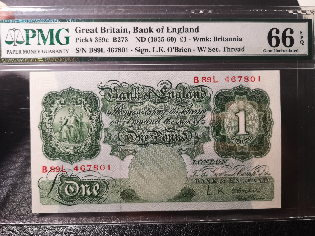 《外钞收藏家》第八十五期拍卖 英国1955-60年A序列1镑  pmg66
