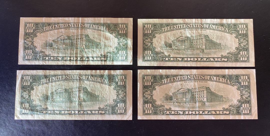 兄弟钱币收藏2020年第54期拍卖 美国1993-1995小头10元，四张，EF-AU品相