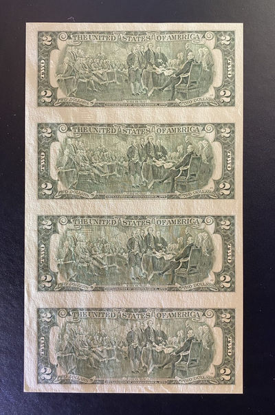 兄弟钱币收藏2020年第54期拍卖 美国2003年2美元四连体钞，狮子号头，UNC