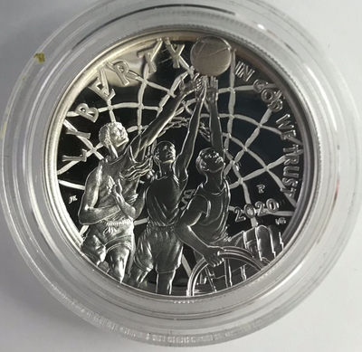 【随心拍&Getcoins】钱币拍卖第七十～期 美国2020年美国篮球名人堂曲面磨砂纪念银币
