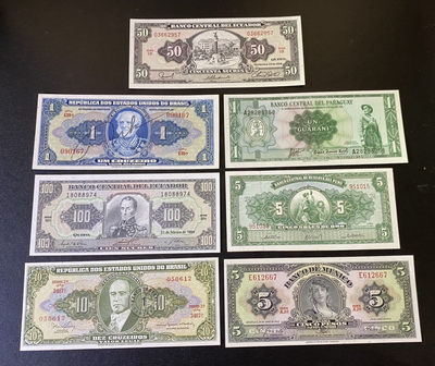 兄弟钱币收藏2020年第54期拍卖 厄瓜多尔，巴拉圭，巴西，墨西哥杂项5张，UNC