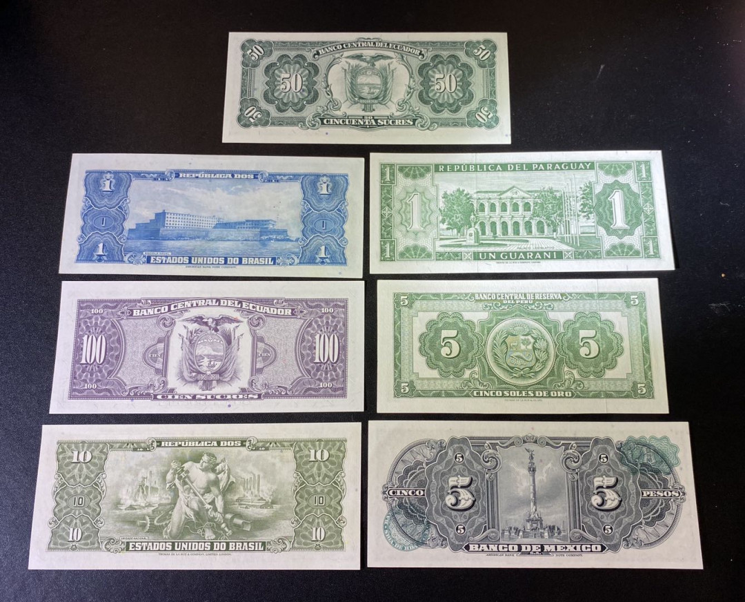 兄弟钱币收藏2020年第54期拍卖 厄瓜多尔，巴拉圭，巴西，墨西哥杂项5张，UNC