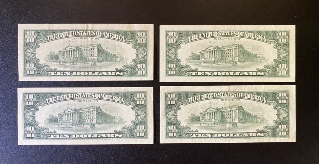 兄弟钱币收藏2020年第54期拍卖 美国1993-1995小头10元，四张，EF-AU品相