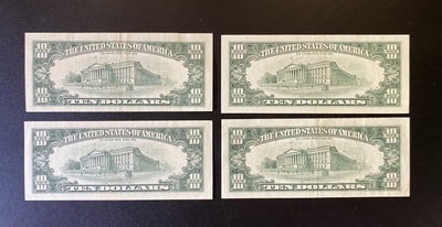 兄弟钱币收藏2020年第54期拍卖 美国1993-1995小头10元，四张，EF-AU品相