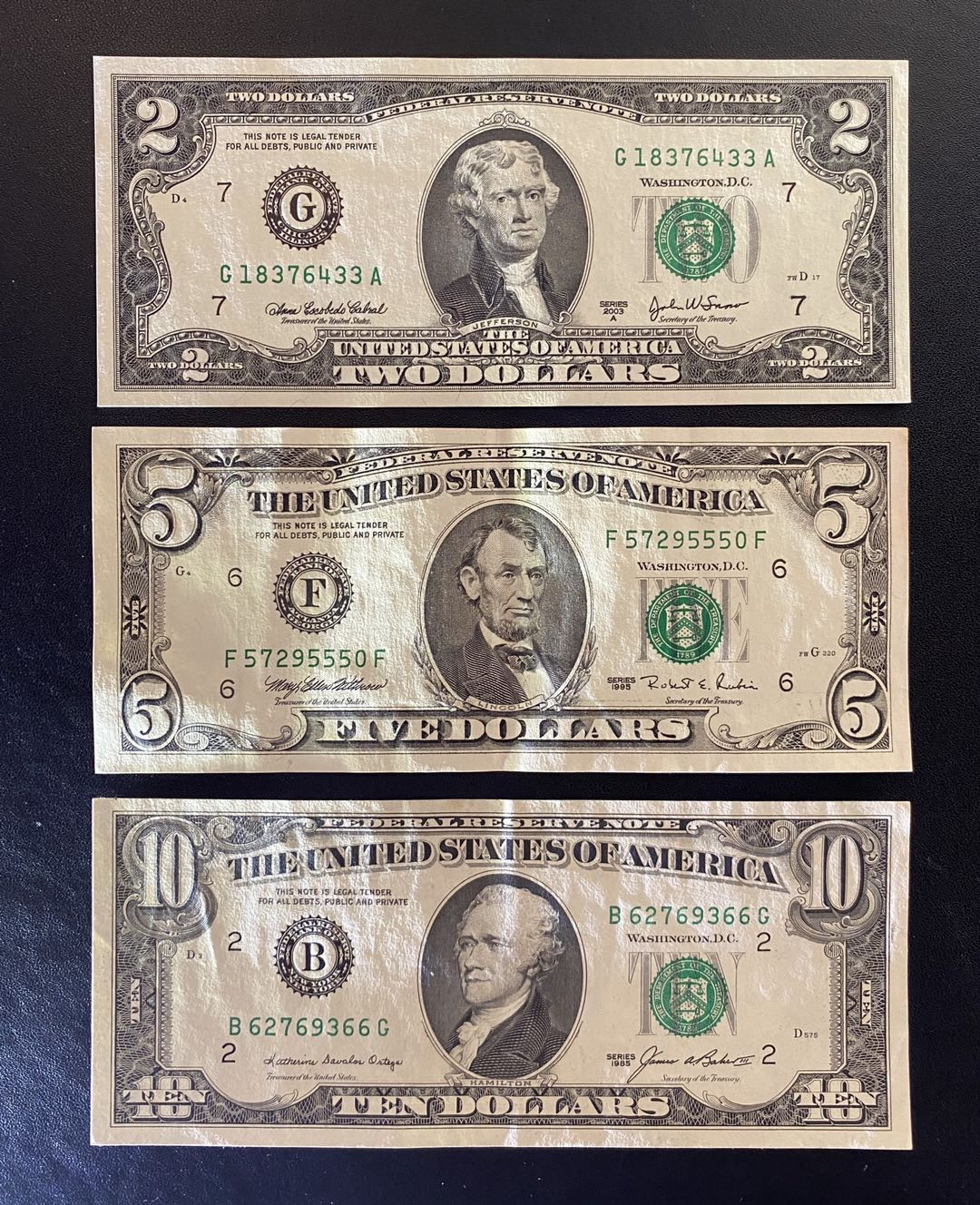 兄弟钱币收藏2020年第54期拍卖 美国1985年-1995年小头2-5-10-20-50-100元，2美元和50美元为UNC，其余为AU-EF