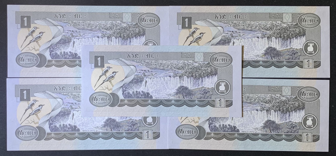 紫瑗钱币——微拍第108期—纸币场 埃塞俄比亚 1998 2006年 1比尔 5枚一组 UNC （P-46d)