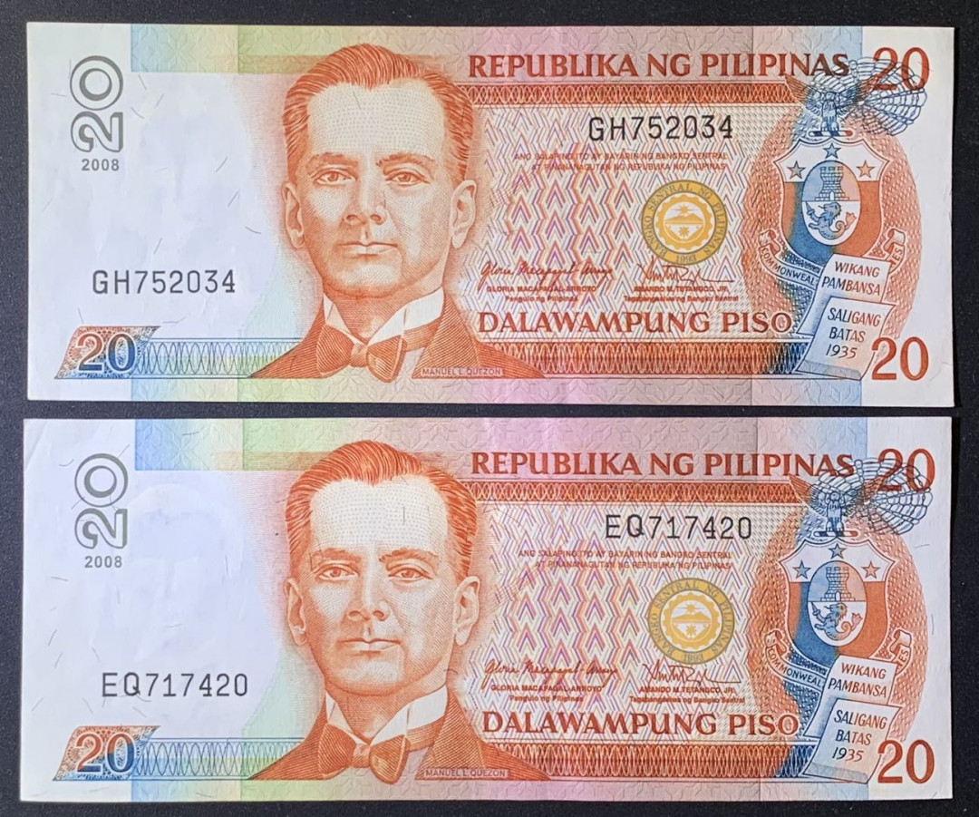 紫瑗钱币——微拍第112期—纸币场 菲律宾 2008年 20比索 2枚一组 UNC