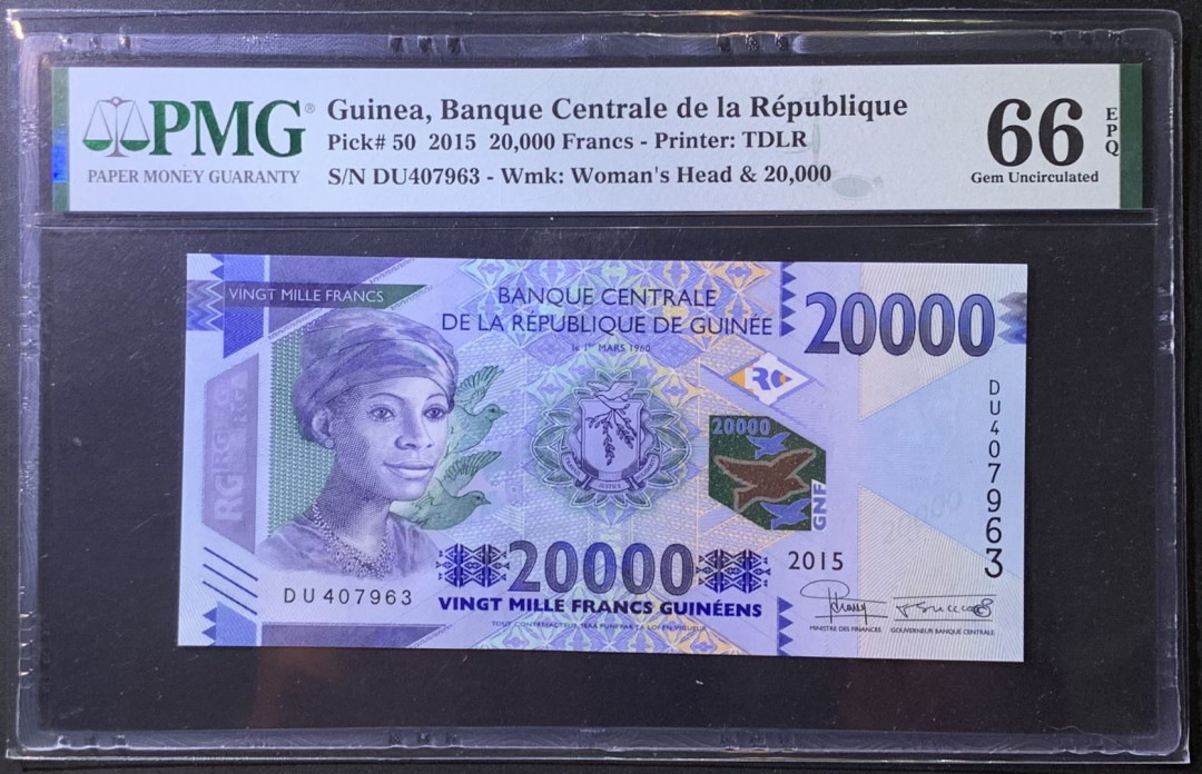 紫瑗钱币——微拍第108期—纸币场 几内亚 2015年 20000法郎 PMG 66 EPQ （P-50）
