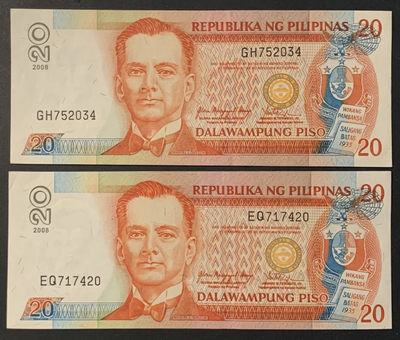紫瑗钱币——微拍第108期—纸币场 - 菲律宾 2008年 20比索 2枚一组 UNC