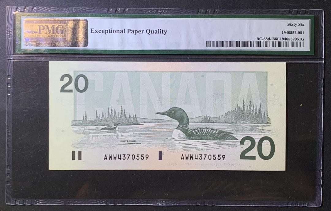 紫瑗钱币——微拍第108期—纸币场 加拿大 1991年 绿头鸭 20元 PMG 66 EPQ （P-58d-i)