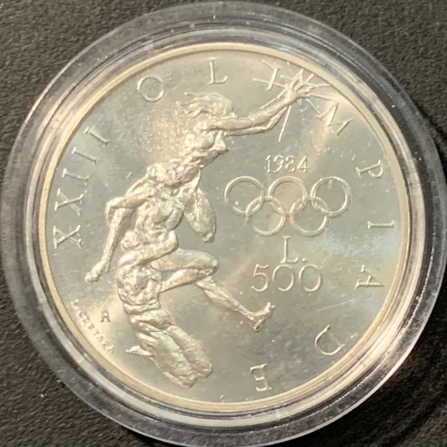 紫瑗钱币——微拍第109期 圣马力诺 1984年 洛杉矶奥运会 500里拉 11克 0.835银 UNC