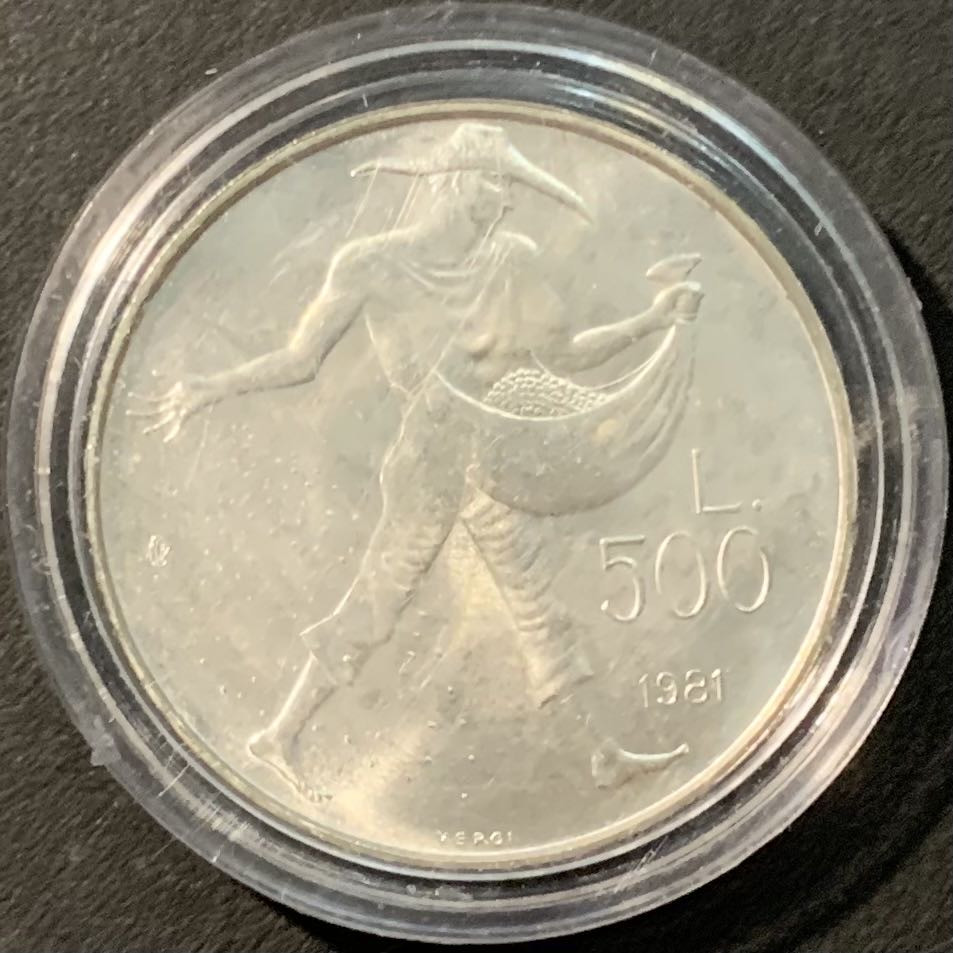 紫瑗钱币——微拍第109期 圣马力诺 1981年 维吉尔生态学院 500里拉 11克 0.835银 UNC