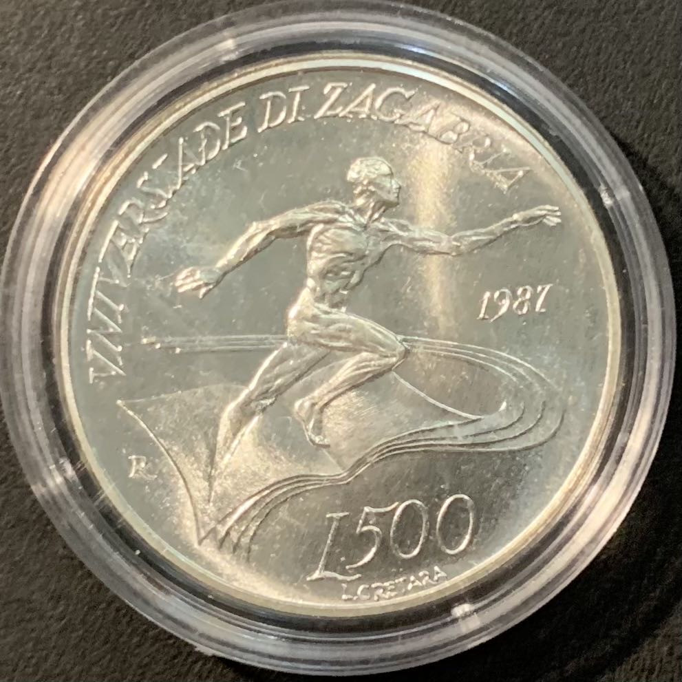 紫瑗钱币——微拍第109期 圣马力诺 1987年 萨格勒布运动会 500里拉 11克 0.835银 UNC