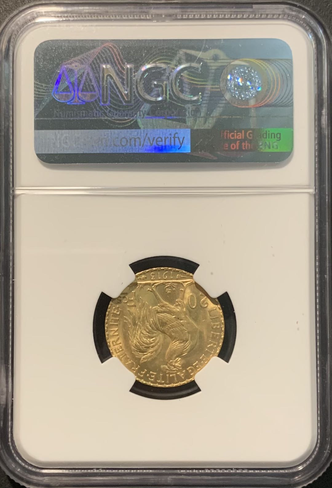 紫瑗钱币——微拍第109期 法国 1913年 公鸡 20法郎 6.45克 0.9金 NGC MS64