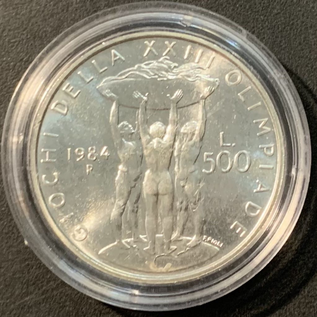 紫瑗钱币——微拍第109期 意大利 1984年 洛杉矶奥运会 500里拉 11克 0.835银 UNC