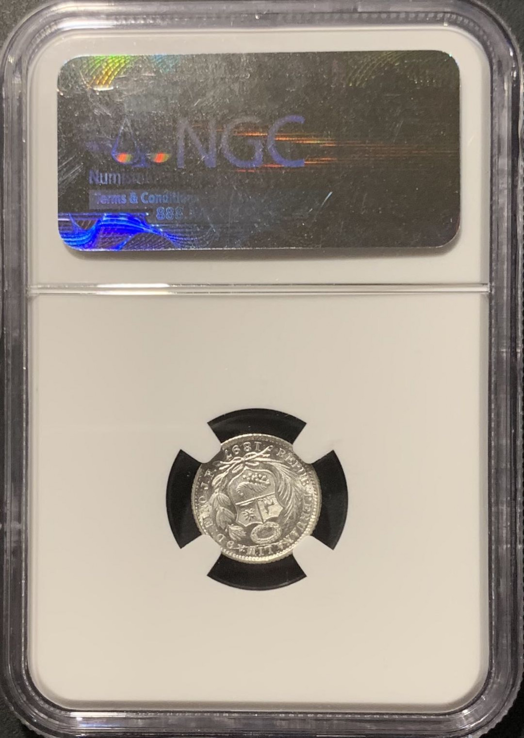 紫瑗钱币——微拍第109期 秘鲁 1897年 坐人 1/2D  PCGS MS65