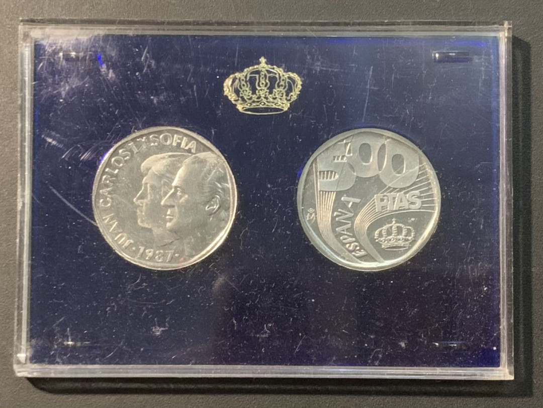 紫瑗钱币——微拍第109期 西班牙 1987年 500比塞塔 样币 2枚一套 原厂盒